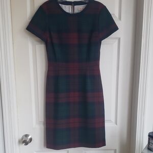 Vintage Brooks Brothers Navy and Burgundy Plaid Midi Dress